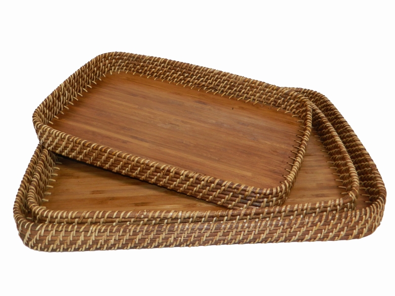 Vietnam rattan serving tray with bamboo bottom 